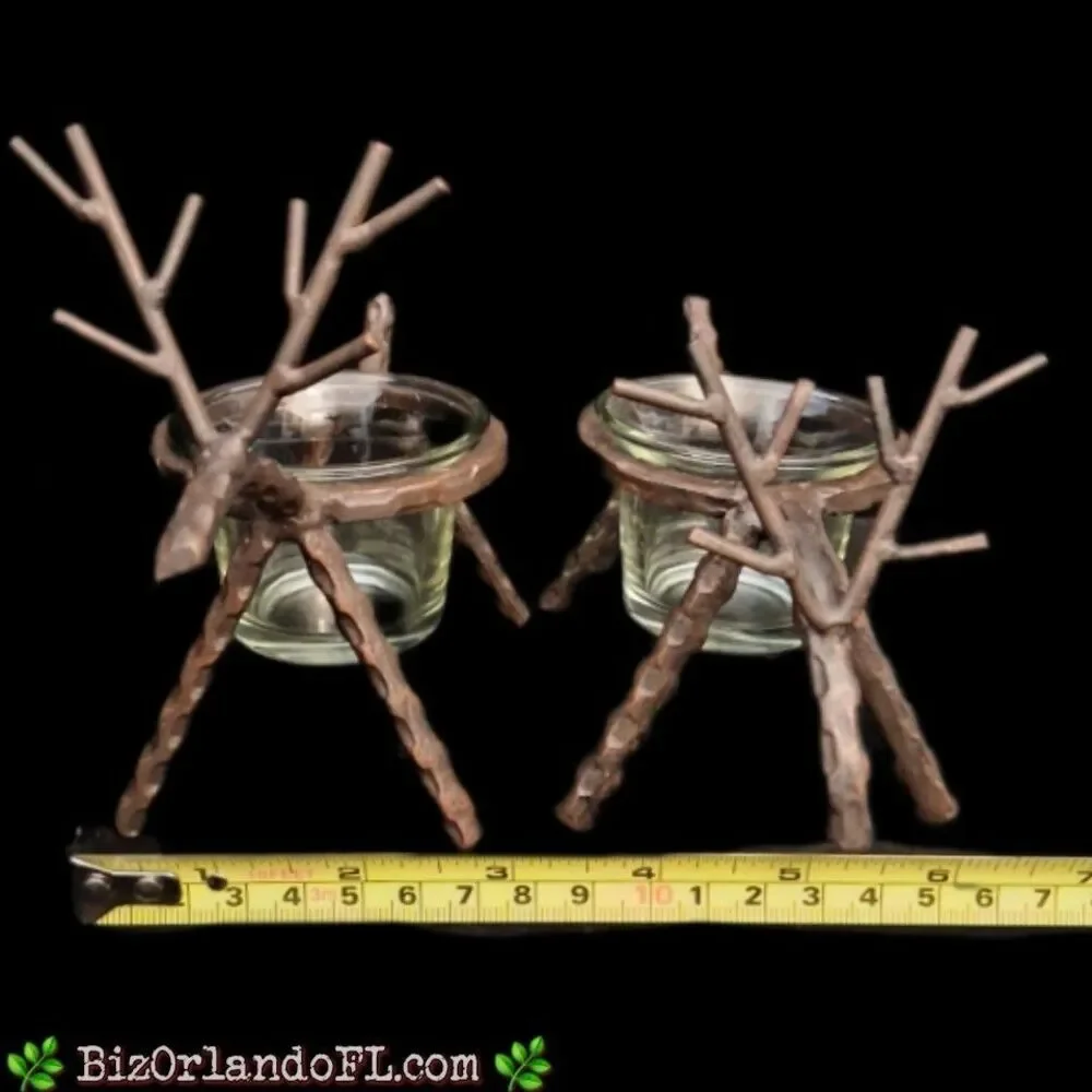 Reindeer Candle Holders Metal Votive Tealight Rustic Decor Christmas (Set of 2)